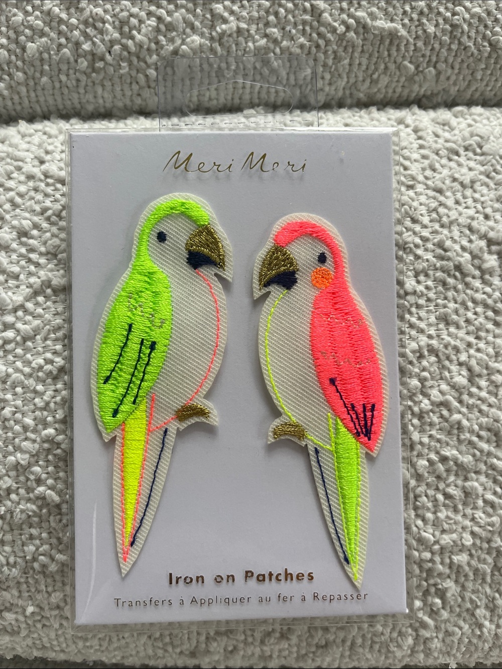 Meri Meri Neon Parrot Iron-On Patches - Pink & Lime